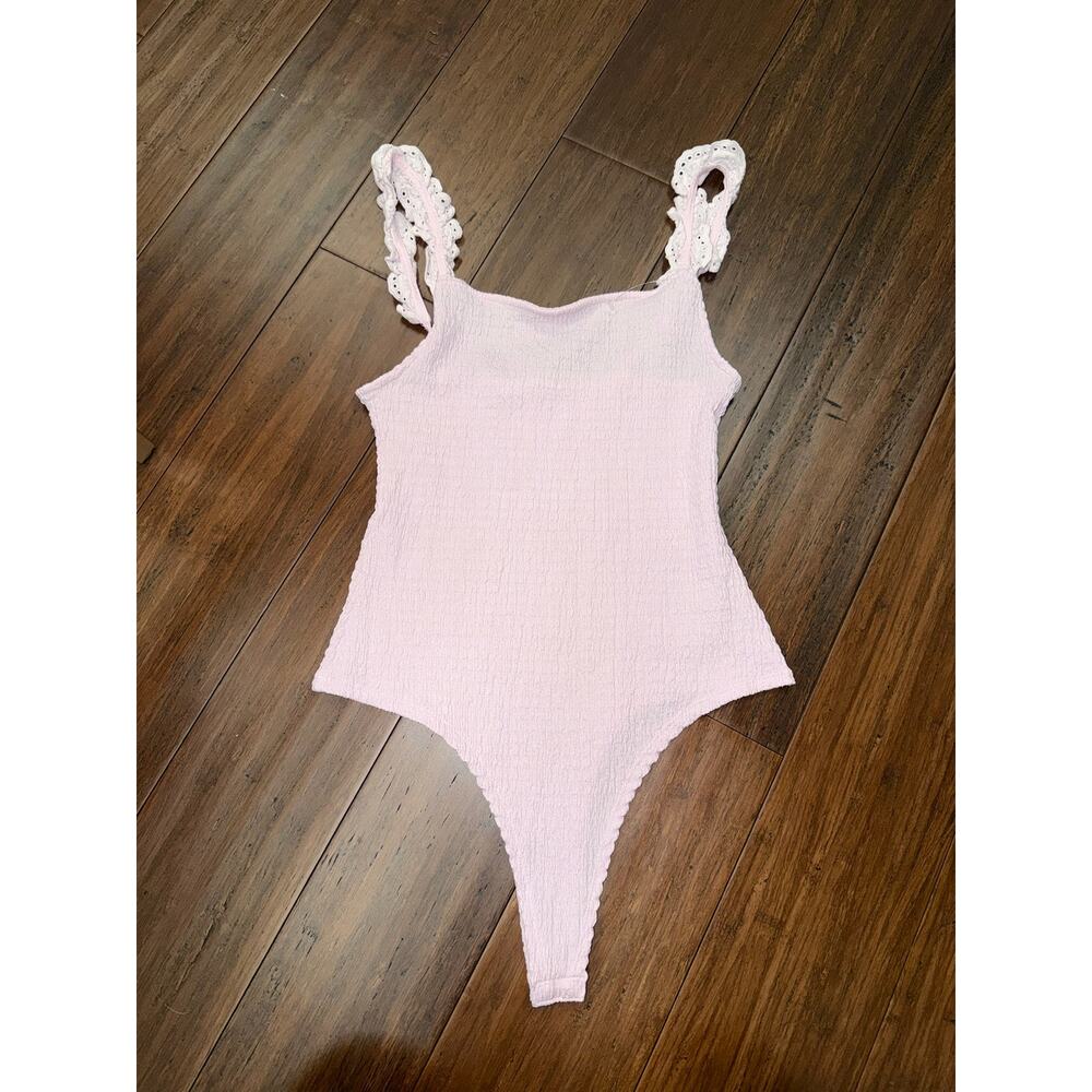pink smocked bodysuit ruffled eyelet BB Dakota Medium